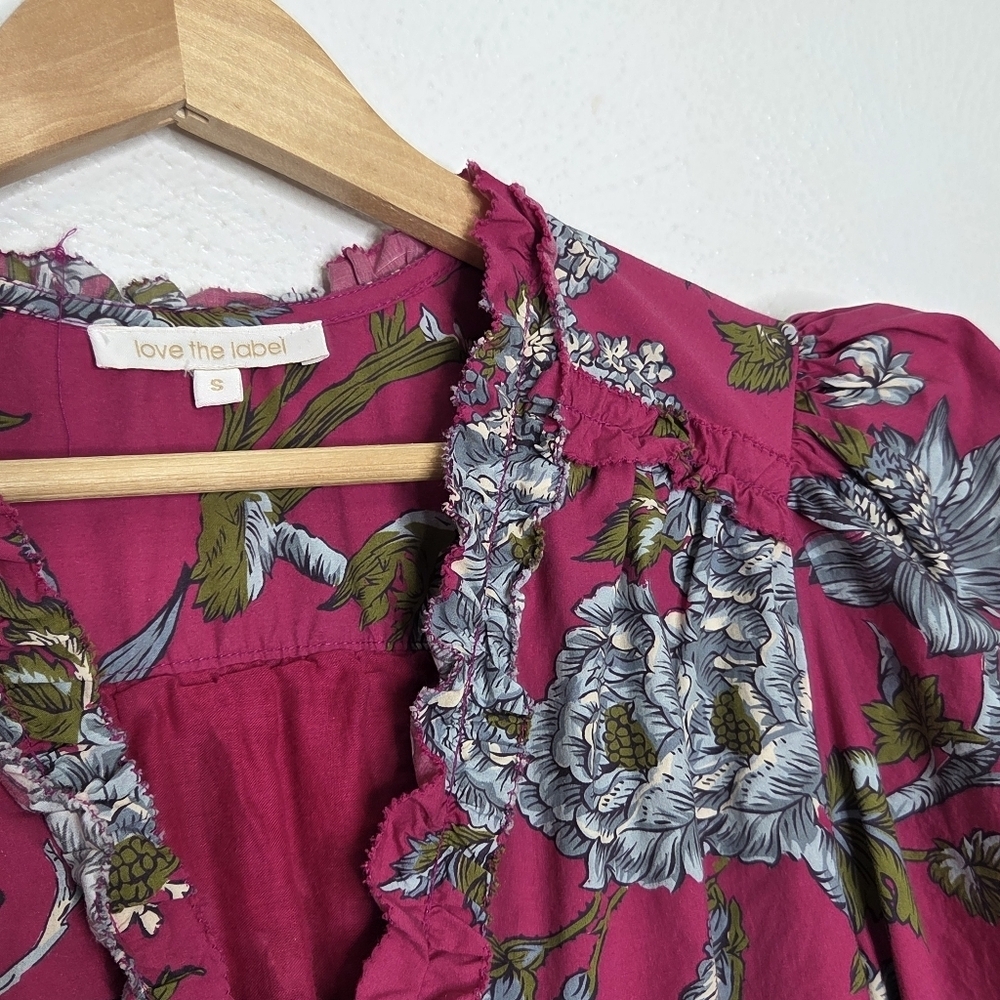 LOVE THE LABEL Wanda Floral Print Puff Sleeve Ruffle Dress Women's Size Small - Picture 12 of 16